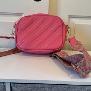 Shiraleah Pink Diagonal Quilted Crossbody Bag